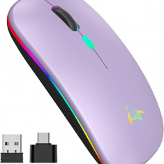 Mouse Wireless TQQ, 2.4Ghz USB, Bluetooth, urmarire optica 1600 DPI, Mouse LED reîncărcabil cu mod dublu pentru Laptop, PC, iOS, Android, iPad, Window