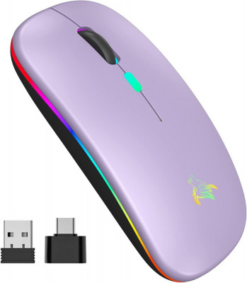 Mouse Wireless TQQ, 2.4Ghz USB, Bluetooth, urmarire optica 1600 DPI, Mouse LED re&amp;icirc;ncărcabil cu mod dublu pentru Laptop, PC, iOS, Android, iPad, Window foto