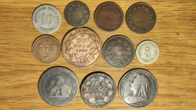 Start colectie 2 incepatori- 11 monede diferite secolul 19 - starea din imagini foto