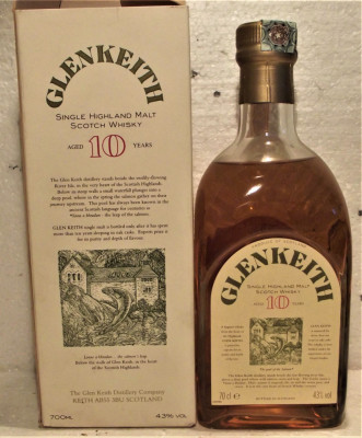 whisky GLENKEITH, 10yo, SINGLE HIGHLAND malt, CL. 70 gr 43 ANII 1990 foto