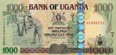 UGANDA █ bancnota █ 1000 Shillings █ 2005 █ P-43 █ UNC █ necirculata foto