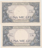 ROMANIA 2 X 1000 lei 1941 XF+ consecutive
