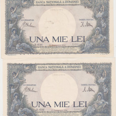 ROMANIA 2 X 1000 lei 1941 XF+ consecutive