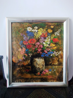 Vilmos PODOLYAK (1943) &amp;quot;Vas cu flori&amp;quot;, ulei/ panza, rama lemn foto