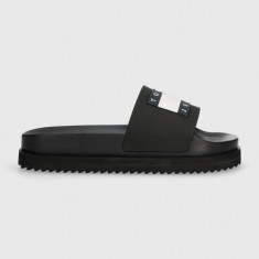 Tommy Jeans papuci TJW ELEVATED FLATFORM SLIDE femei, culoarea negru, cu platforma, EN0EN02451