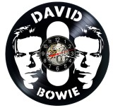 Ceas de perete decorativ realizat din disc de vinil, Model David Bowie Portret Dublu Muzica Rock, Negru, 30 cm