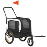 PawHut Remorcă bicicletă jogger 2 &icirc;n 1 pentru animale de companie steag roată frontală pivotantă reflectoare negru | Aosom Romania