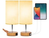 Cumpara ieftin Set 2 lampi de noptiera LED Allesin, soclu bec E27, 2 porturi USB - RESIGILAT
