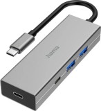 Hub, Hama, USB-C, Argintiu, 4 porturi, 5 Gbit/s