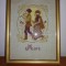 Tablou cusut brodat broderie veche inramata fir maro auriu baiat cu fluier fata port traditional taranesc