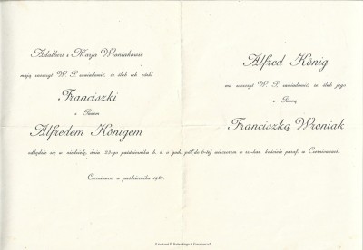 A3671N Invitație la nunta cofetarului Alfred K&amp;ouml;nig din Cernăuți, 1921, Cernăuți, limba poloneză foto