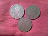 3 Monede 2 Bani 1900, Romania Carol I , cupru cal. F.Buna