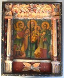 "Maica Domnului cu Pruncul și Sfinții Arhangheli" icoana veche de factura baroca tempera și foita de aur pe lemn Moldova 1864