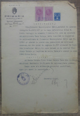 Certificat cetatenie romana// Primaria Municipiului Balti, Basarabia, 1937 foto