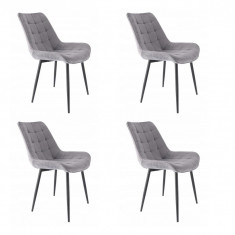 Set 4 scaune bucatarie/living, metalic, catifea, gri, 53x63x83 cm, Misty foto