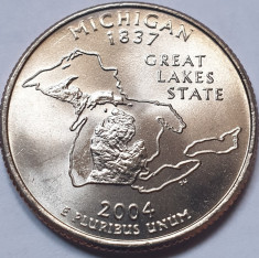 Moneda 25 cents 2004 USA, Michigan, unc, litera P, foto