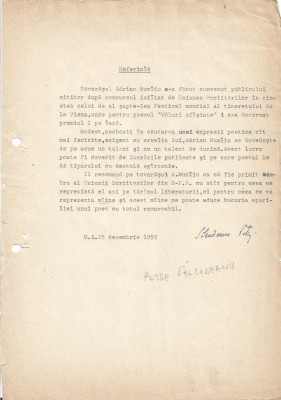 A3582N Semnătura olografă a scriitorului Petre Sălcudeanu, 1959 foto