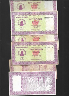 Zimbabwe 50000 50.000 dollars 2006 F - VF bearer cheque pret pe bucata foto