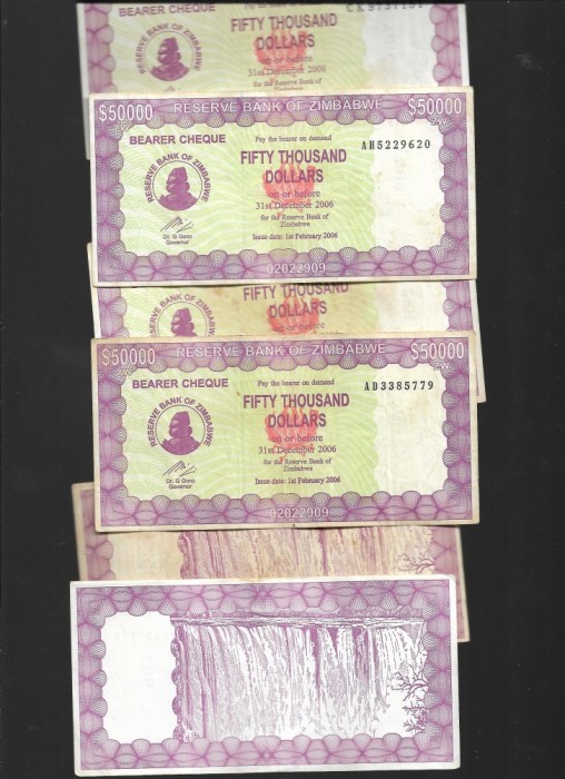 Zimbabwe 50000 50.000 dollars 2006 F - VF bearer cheque pret pe bucata