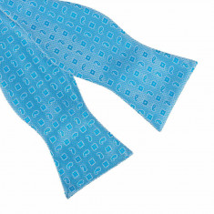 Papion self tie paisley, Onore, bleu, microfibra, 12 x 6.5 cm, model simplu si flori