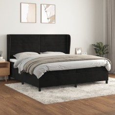 Gossi pat box spring cu saltea, negru, 200x200 cm, catifea