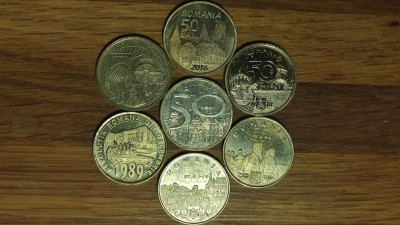 Romania -set 7 monede aniversare 50 bani diferite - de la XF la UNC - 2011-2019 foto