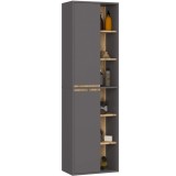 Dulap de baie suspendat cu 2 usi si 6 rafturi, PAL 16 mm, 50x30x170 cm, gri si stejar artisan Household NewTrend