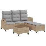 Cumpara ieftin Set canapea gradina 3 piese cu perne forma L polirattan bej