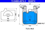 ATE 13.0460-4874.2 set placute frana,frana disc