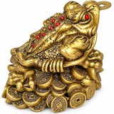 Broasca Feng Shui mare, Chan Chu, simbol prosperitate, amuleta banilor, monede chinezesti, 135 mm, decoratiune casa