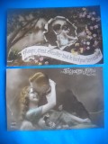 HOPCT 1647 CUPLU-ROMANTICA-FRANTA--LOT 2 CARTI POSTALE VECHI-CIRCULATE
