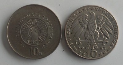 Lot 2 monede comemorative Polonia - 10 Zlotys 1967 și 1969 foto