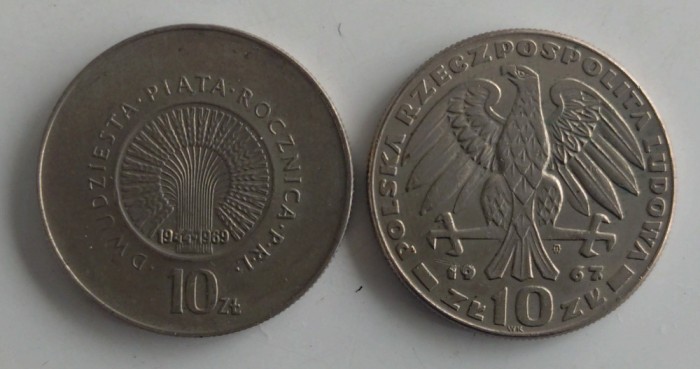 Lot 2 monede comemorative Polonia - 10 Zlotys 1967 și 1969