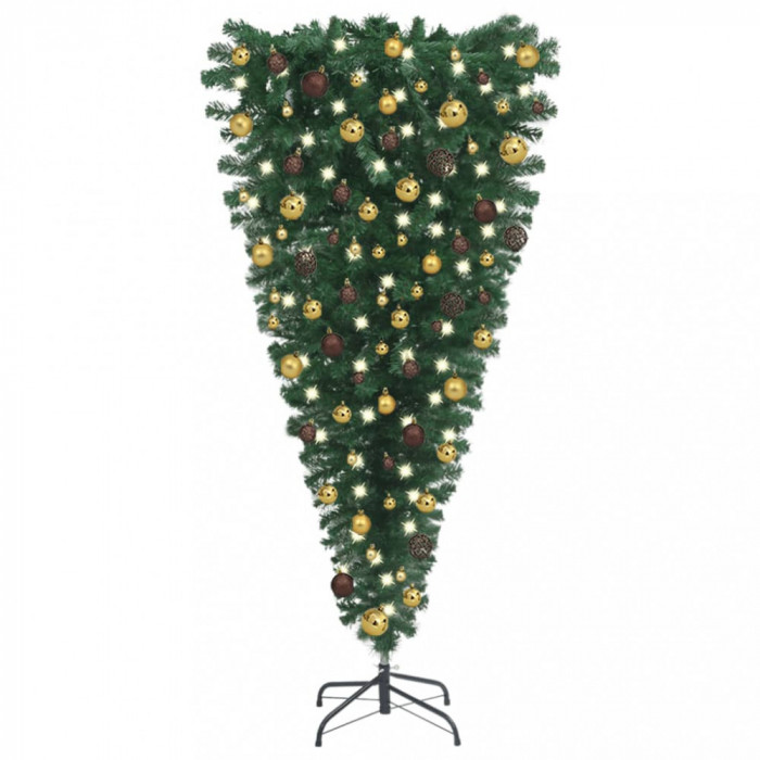 Set pom Crăciun artificial inversat LED-uri&amp;globuri, 240 cm