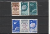 ROMANIA 1958 LP 459 a SATELITI ARTIFICIALI TRIPTIC CU VINIETA SUPRATIPAR BRUXELLES STAMPILAT