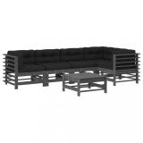 Set mobilier relaxare gradina&amp;perne 6 piese gri lemn masiv pin
