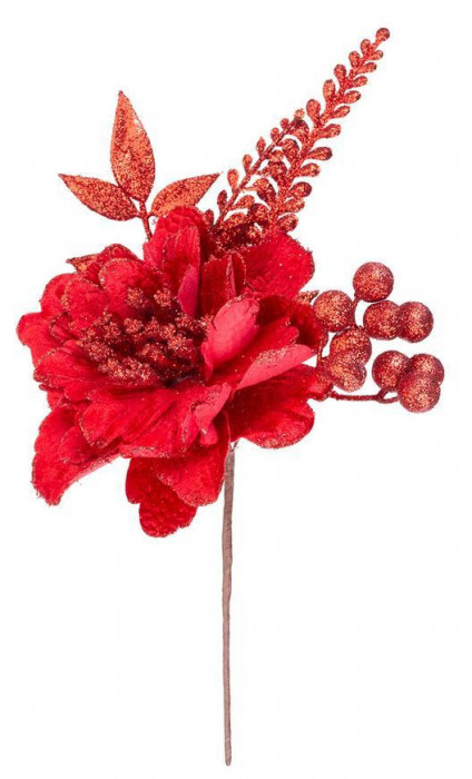 MagicHome Creangă de Crăciun, cu floare, roșu, 28 cm