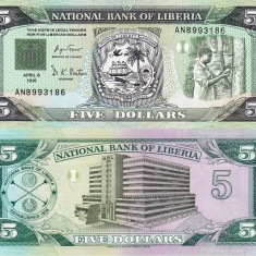 LIBERIA 5 dollars 1991 UNC!!!