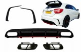 Difuzor Bara Spate cu Ornamente Negru si Prelungiri Extensii Mercedes W176 A-Class (2012-2018) A45 Facelift Design Performance AutoTuning, KITT