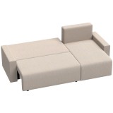 HOMCOM Colțar cu funcție pat și chaiselongue reversibil, canapea 3 locuri &icirc;n formă de L din velur sintetic, Bej | Aosom Romania