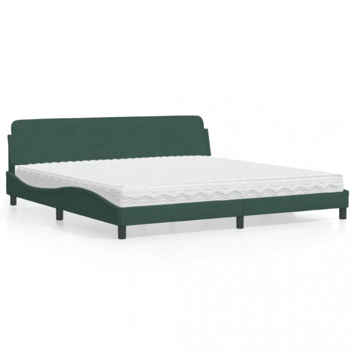 vidaXL Pat cu saltea, Dover, verde &icirc;nchis, 200x200 cm, catifea 3208474