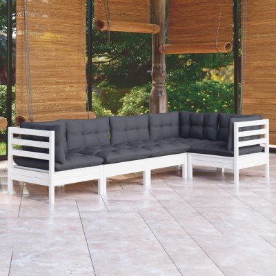 Gossi set mobilier gradina cu perne, 5 piese, alb, lemn de pin foto