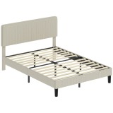 HOMCOM Cadru de pat 140 x 190 cm cu somier, tăblie reglabilă, pat dublu capitonat &icirc;n velur c&ocirc;telat, fără zgomot, gri deschis | Aosom Romania