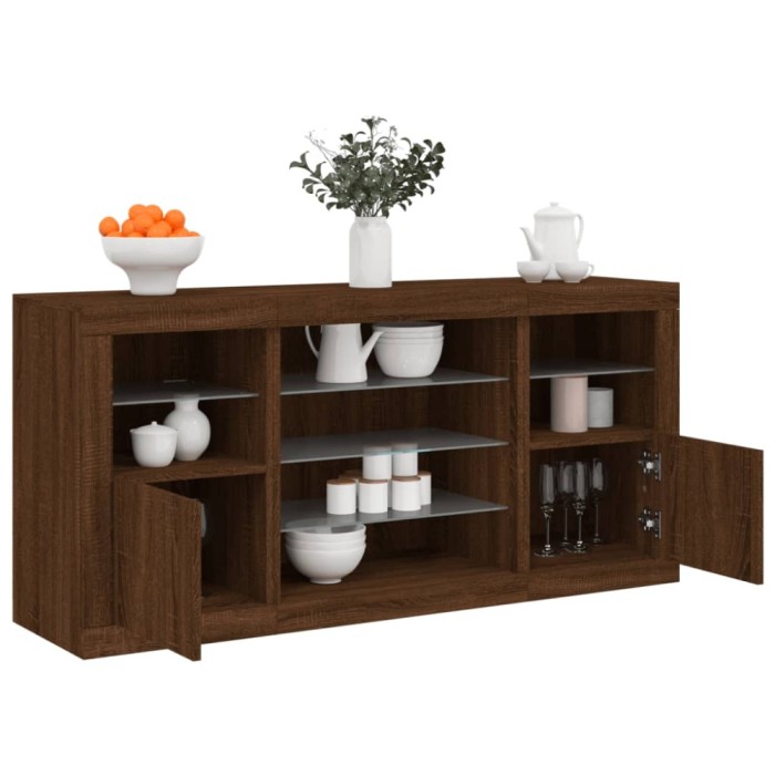 vidaXL Servantă cu lumini LED, stejar maro, 142,5x37x67 cm