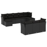 Cumpara ieftin Set canapele de gradina cu perne, 10 piese, negru, poliratan