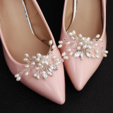 Accesorii pentru pantofi, cu clips, argintii, cu perle si cristale