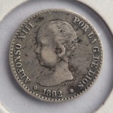 Spania 50 Centimos 1892 moneda din argint km # 690 Alfonso III ( primul portret ) AG. 835, Europa