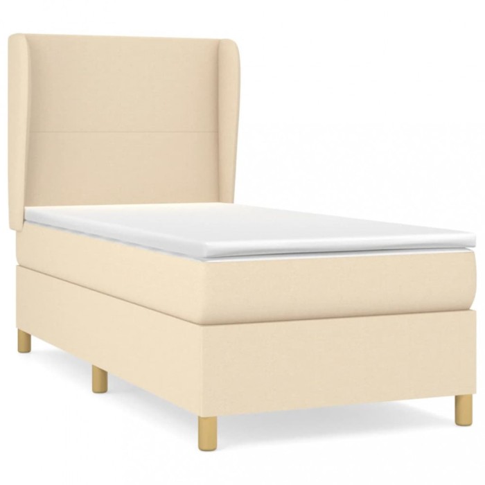 Pat box spring cu saltea, crem, 90x190 cm, textil