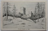 Carte postala, Ruinele Ciceului in 1866, desen