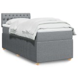 Gossi pat box spring cu saltea, gri deschis, 100x200 cm, textil